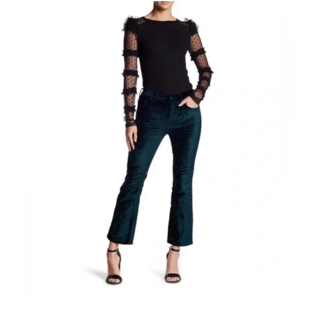FREE PEOPLE Velvet Crop Pants In Green Size 29